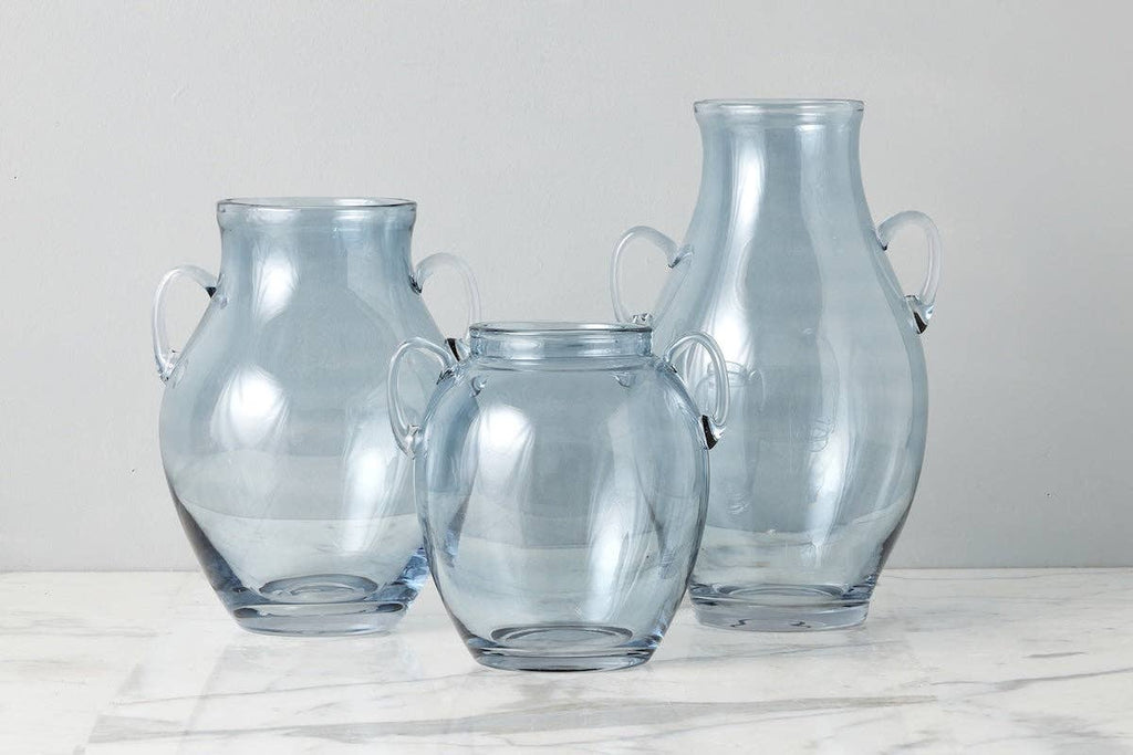 Glass Amphora Flower Vase, Large, Denim Blue