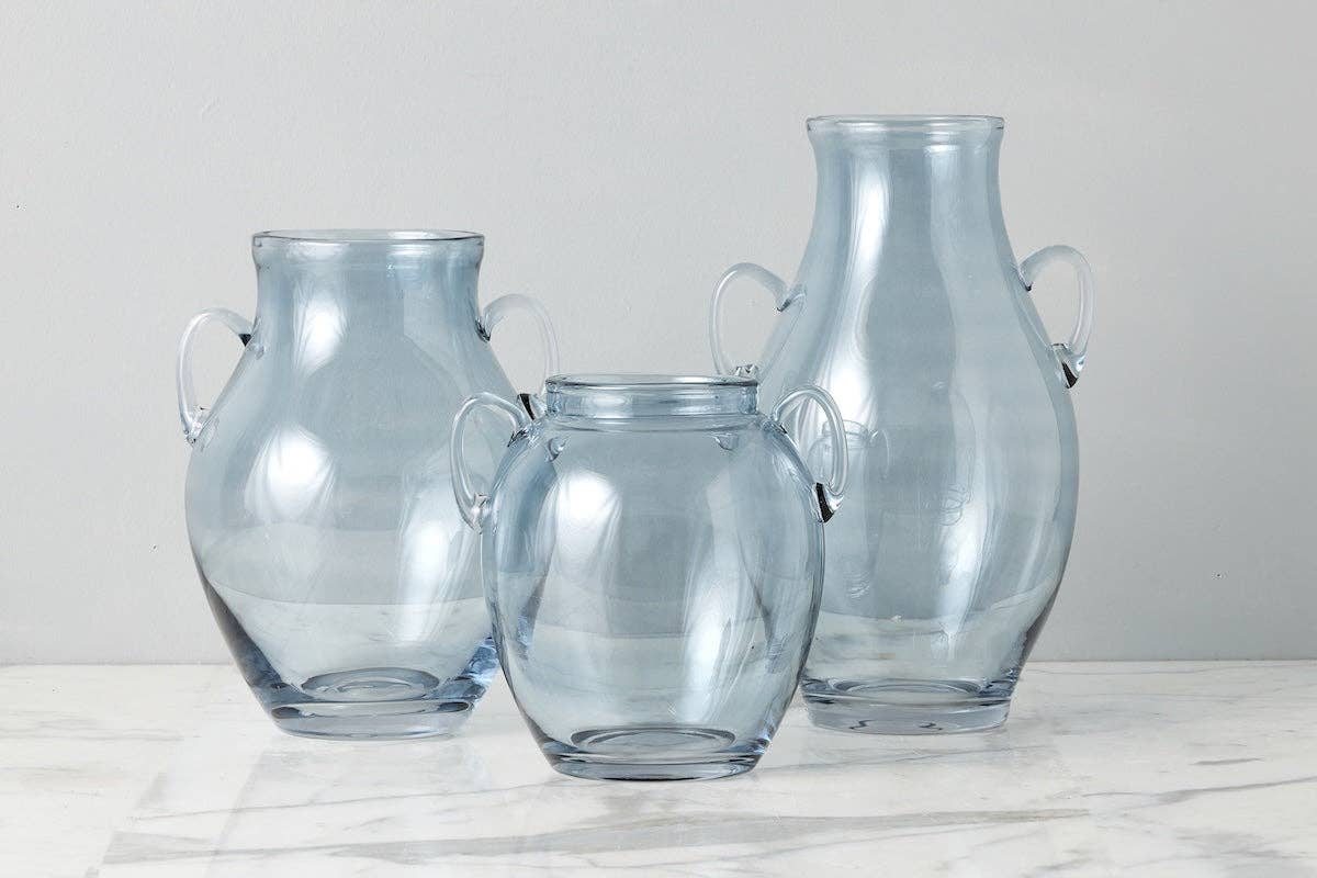 Glass Amphora Flower Vase, Large, Denim Blue
