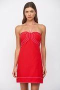 HALTER NECK MINI DRESS WITH COLOR PIPING DETAIL FD30585