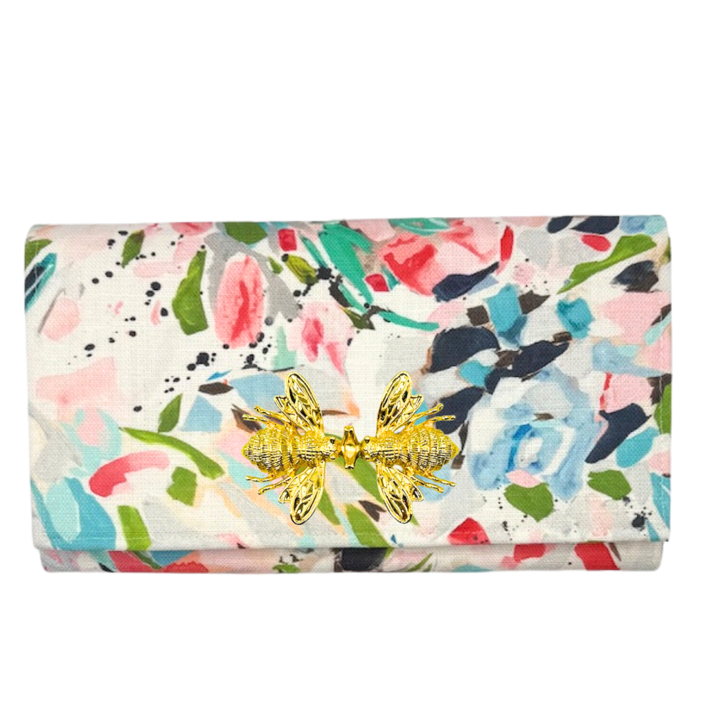 Painterly Linen Paulette Clutch w/ Pink Linen Lining