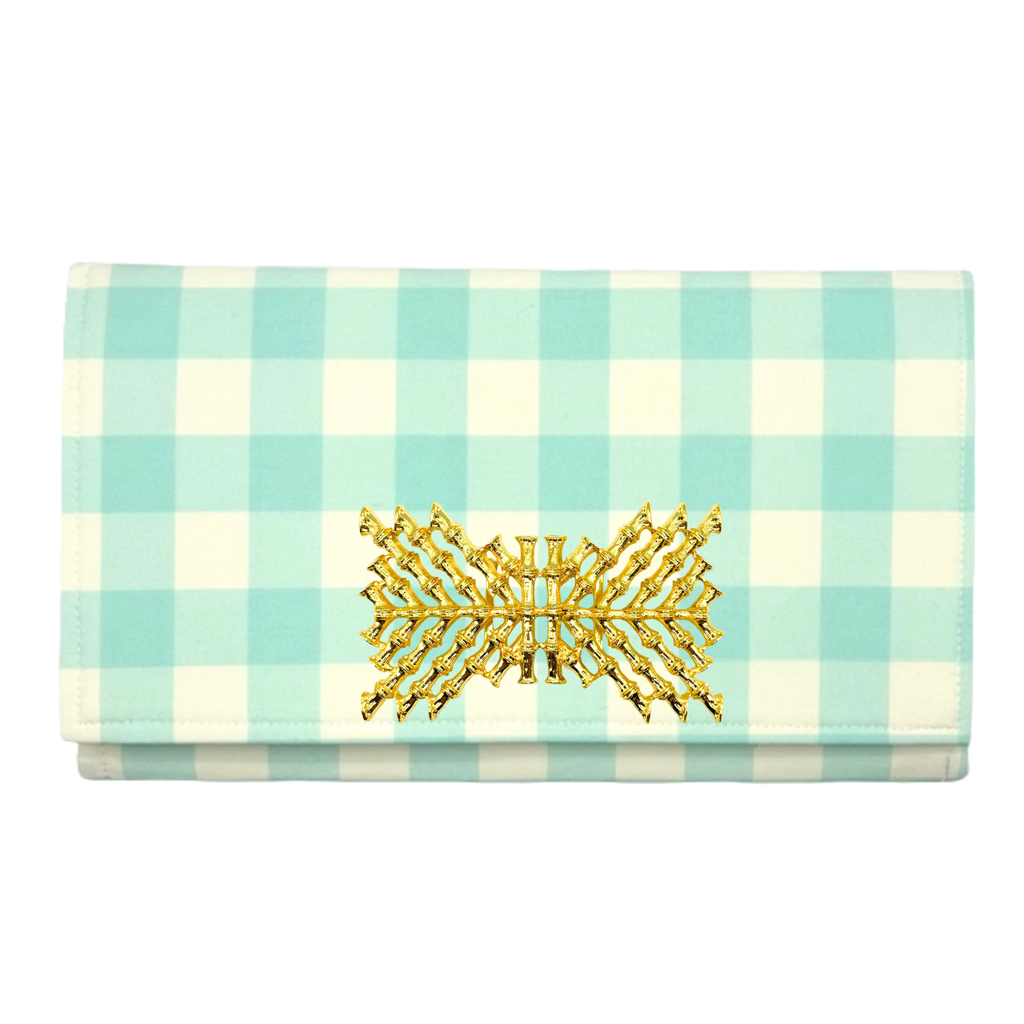 Blue and White Buffalo Check Clutch