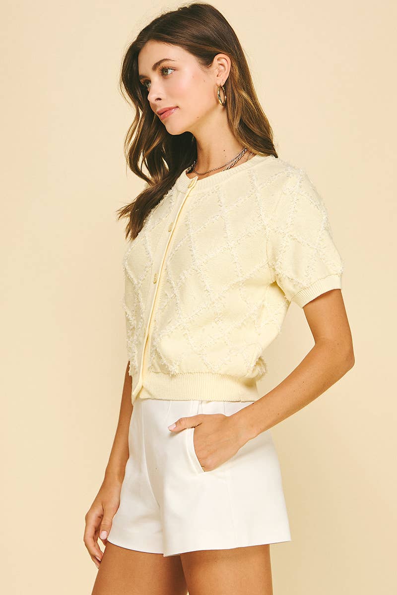 TEXTURED DIAMOND PATTERN KNIT CARDIGAN - 5956WM
