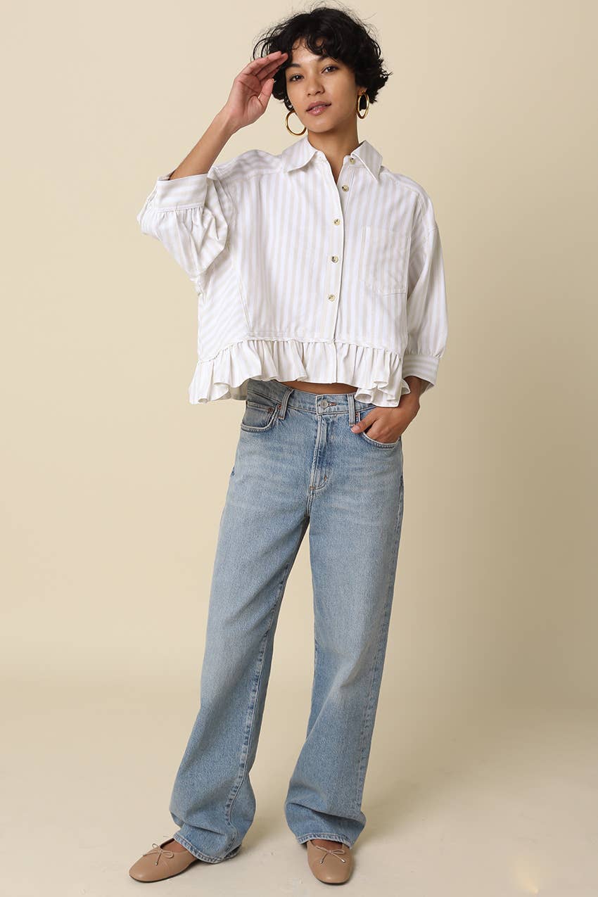 Mattie Striped Ruffle Hem Top