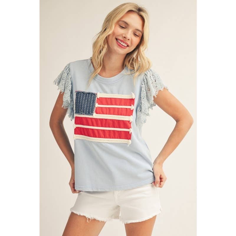 NEW American Flag Patched Top
