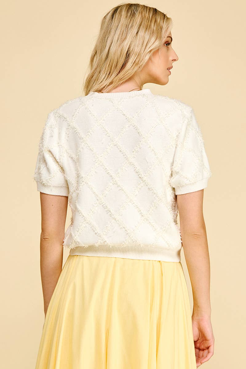 TEXTURED DIAMOND PATTERN KNIT CARDIGAN - 5956WM