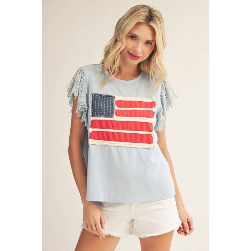 NEW American Flag Patched Top
