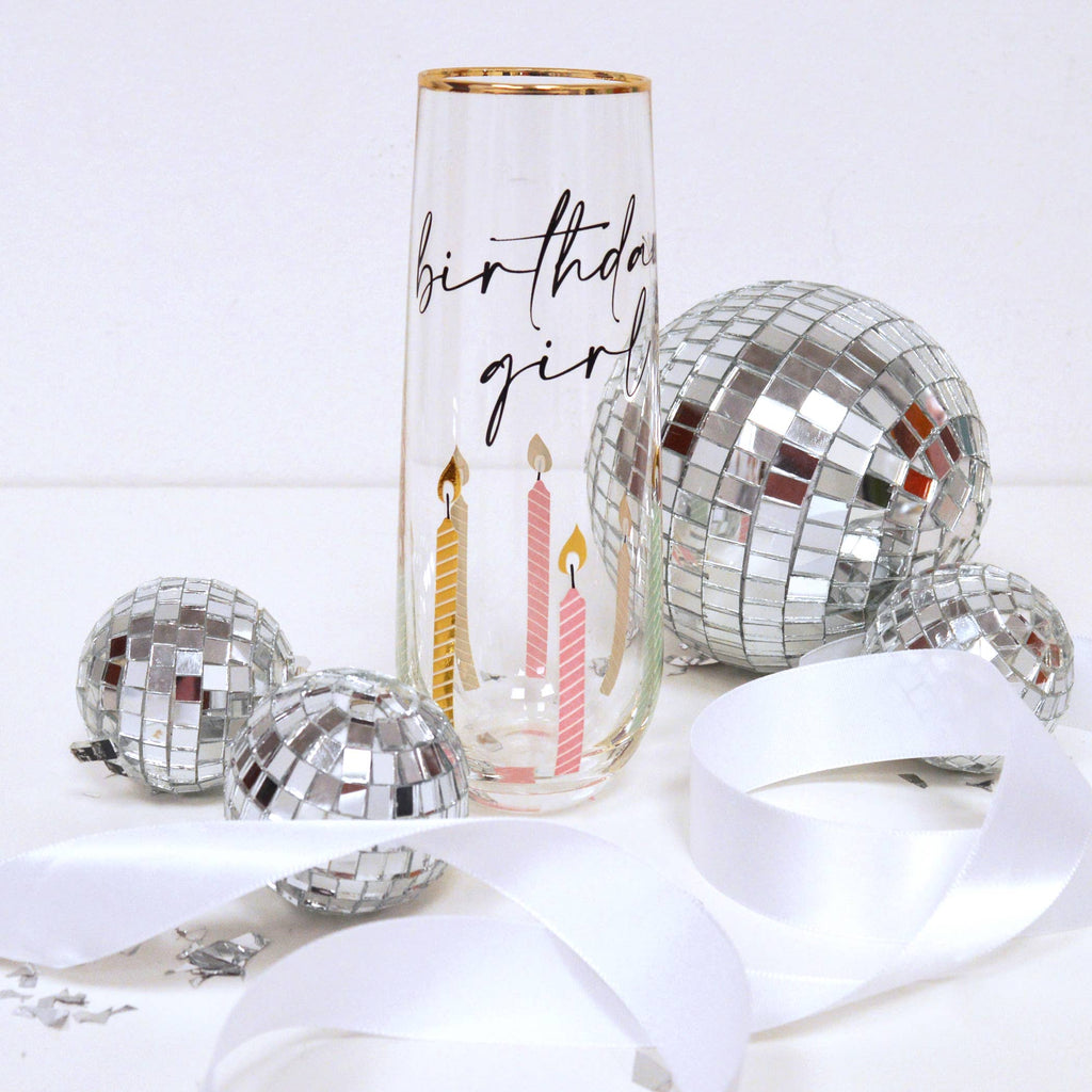 Multi Birthday Girl Stemless Champagne Glass