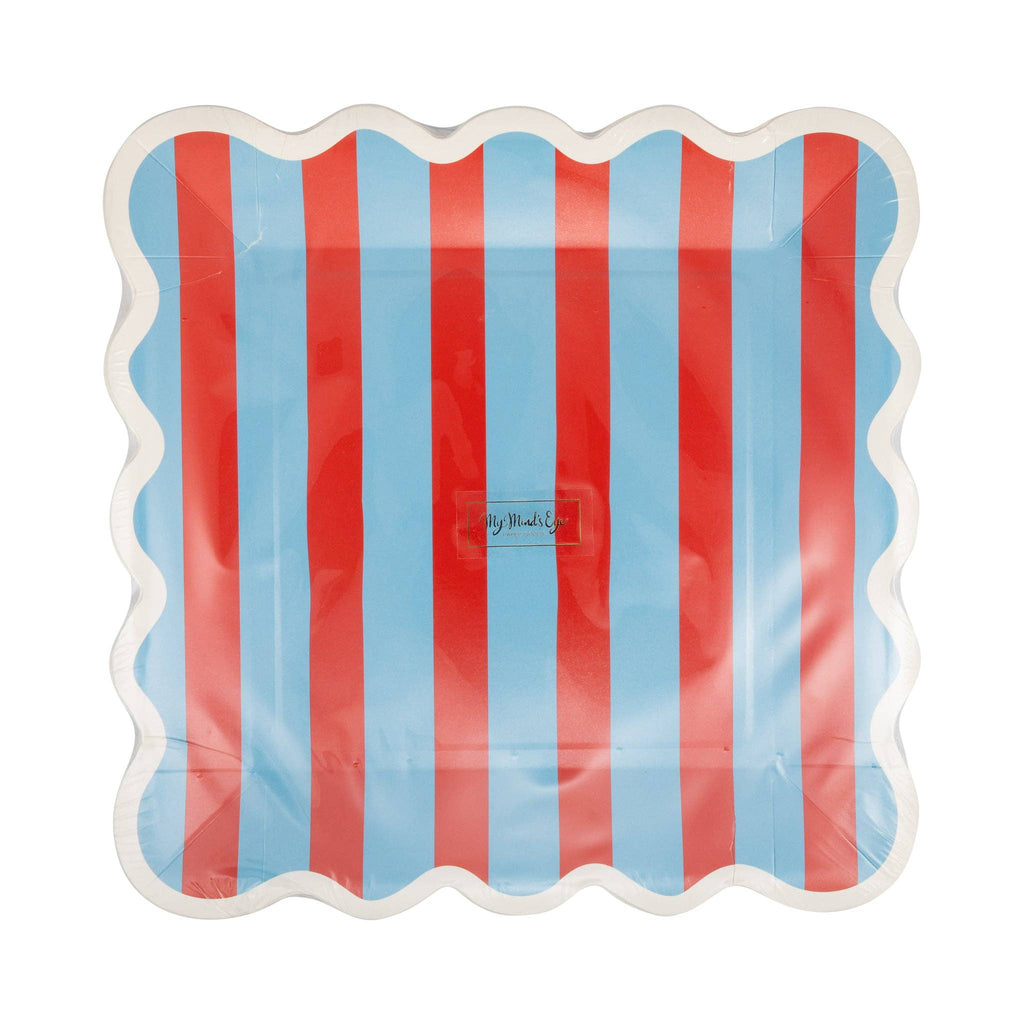 BAM1241 - Blue & Red Striped Paper Plate - 9"
