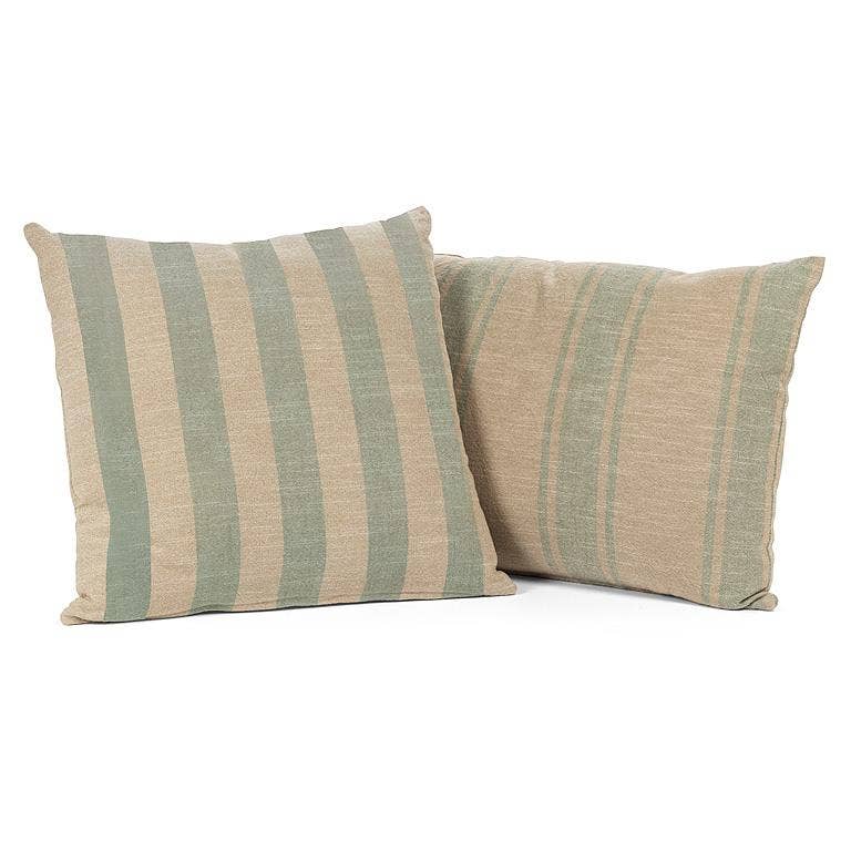 Wide Stripe Cushion-Natural/Green-18"Square
