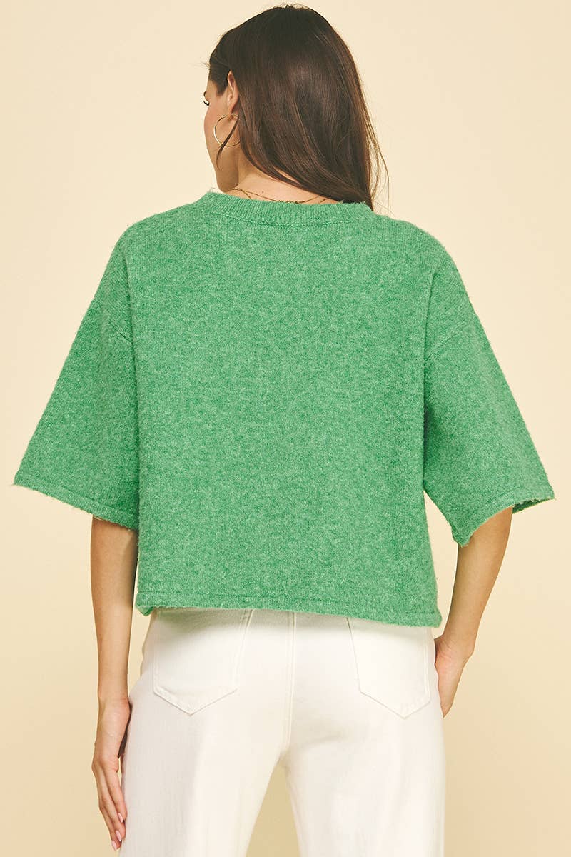BUTTON DOWN SHORT SLEEVE SWEATER - 6752W