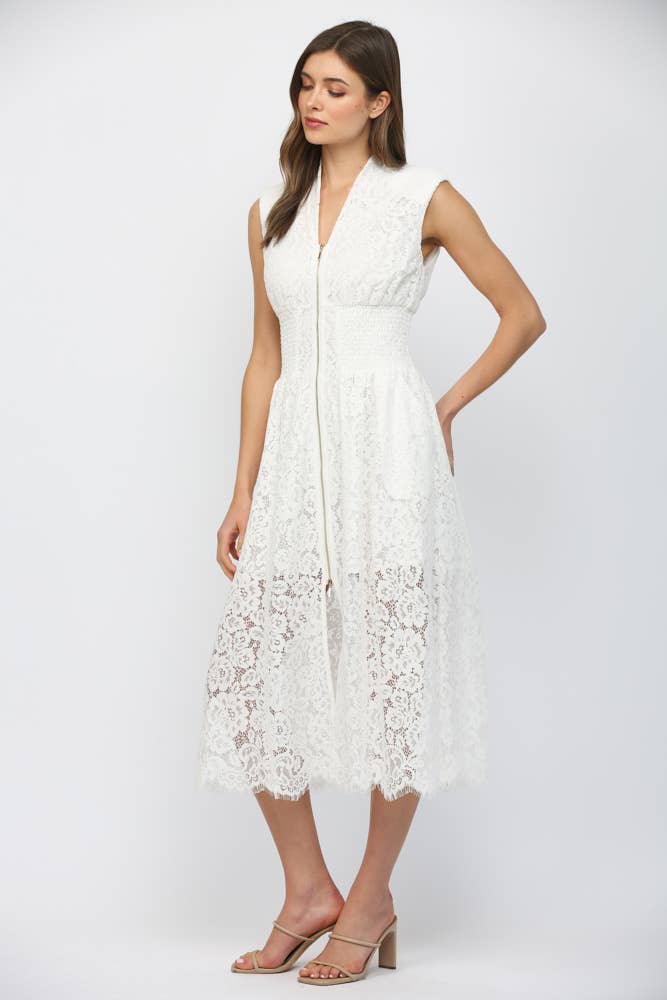 FRONT ZIP CLOSURE SLVL LACE DRESS FD34114