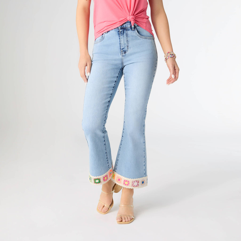 EverStretch Flare Crop with Crochet Floral Trim