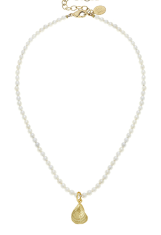 Gold Oyster on Ivory Beaded Necklace