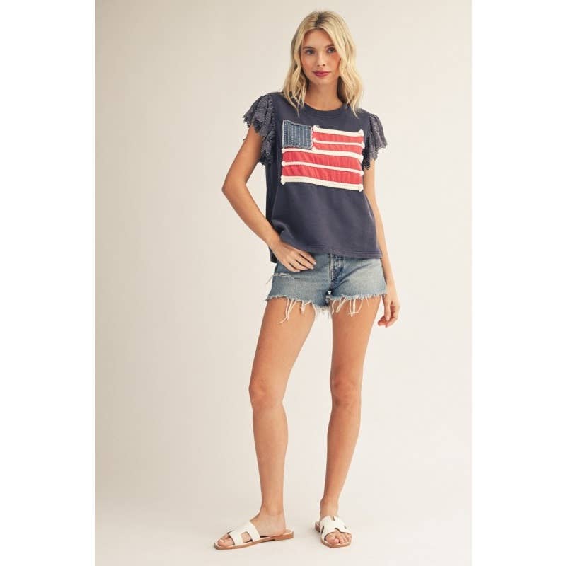 NEW American Flag Patched Top
