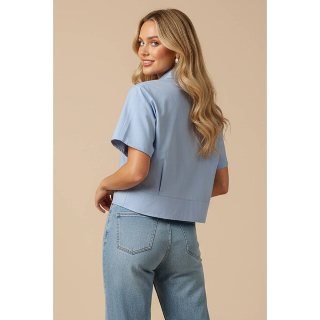 Tailored Taffeta Short Sleeve Blouse