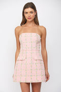 STRAPLESS TWEED DRESS WITH FRONT FAUX POCKETS  FD31394