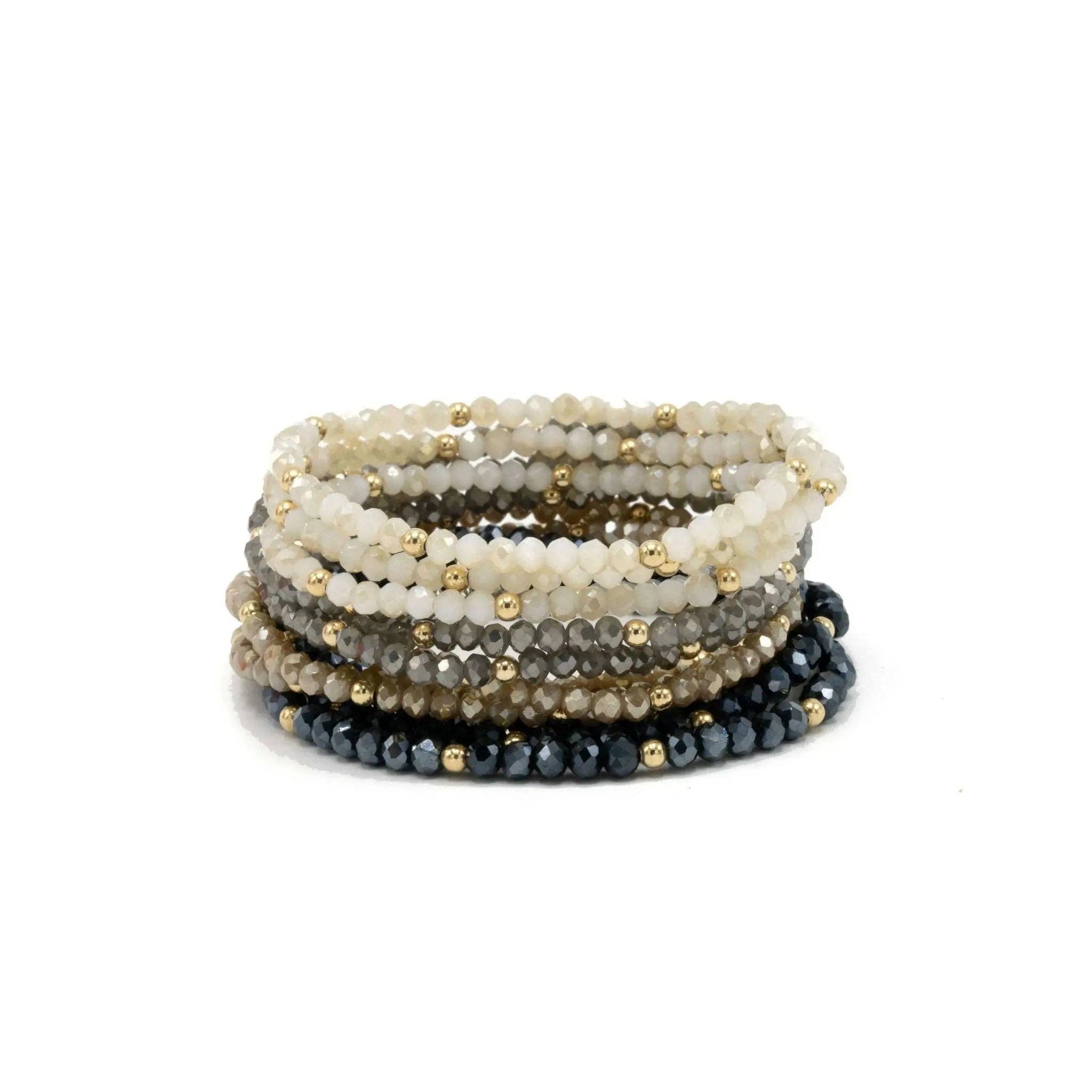 OG Shimmer Bracelet Stack in Winter White + Gold Filled