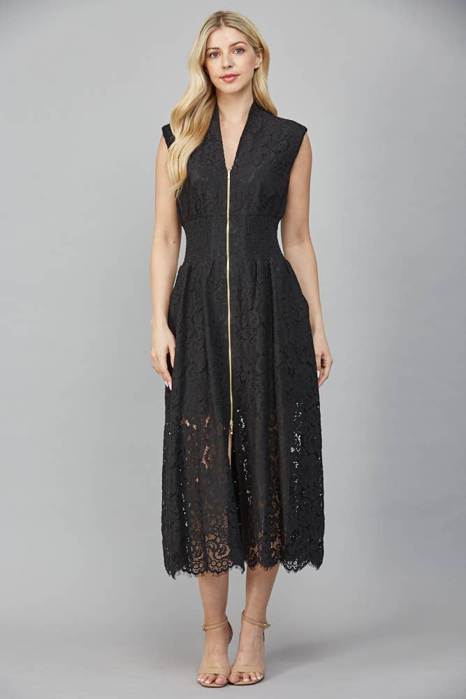 FRONT ZIP CLOSURE SLVL LACE DRESS FD34114