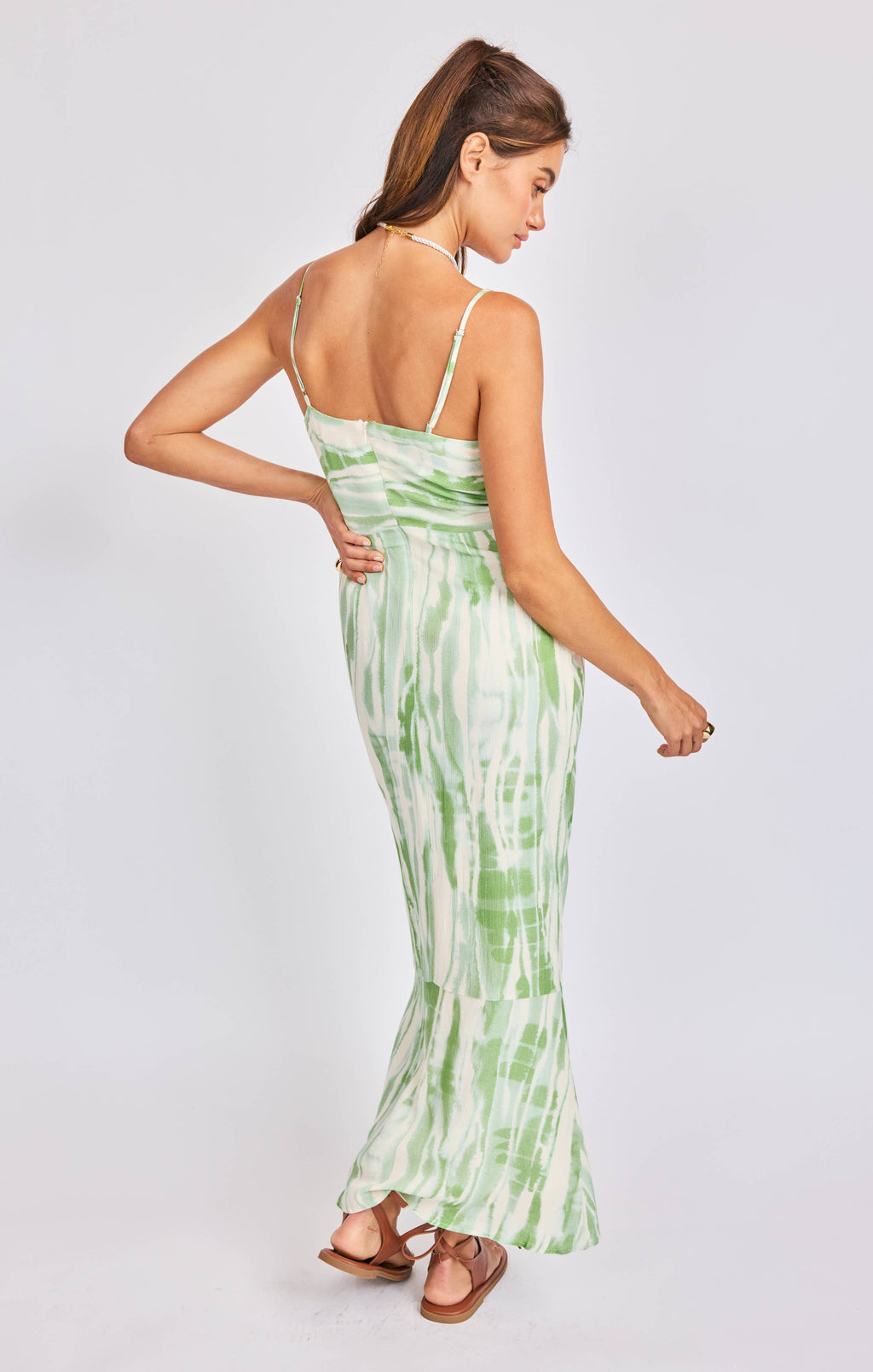 Tropical Storm Slip Dress:GREEN IVORY
