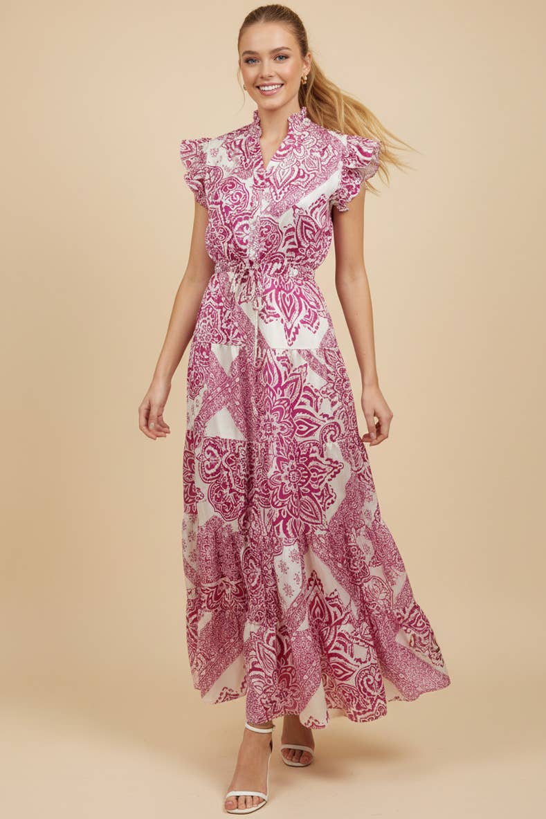 PAISLEY PRINT TIERED MAXI DRESS - 3775DW