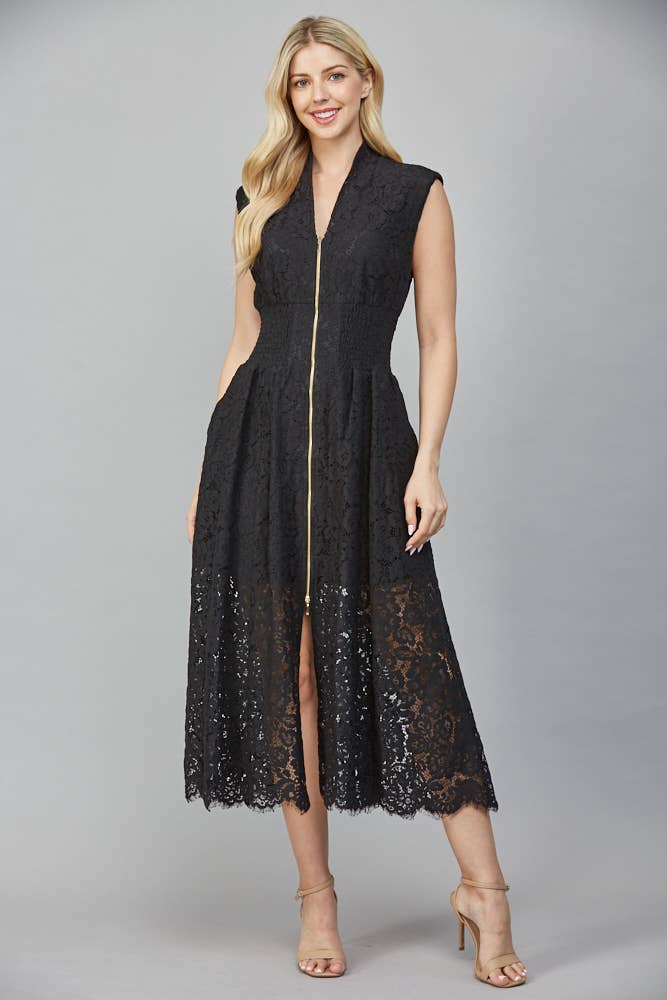 FRONT ZIP CLOSURE SLVL LACE DRESS FD34114