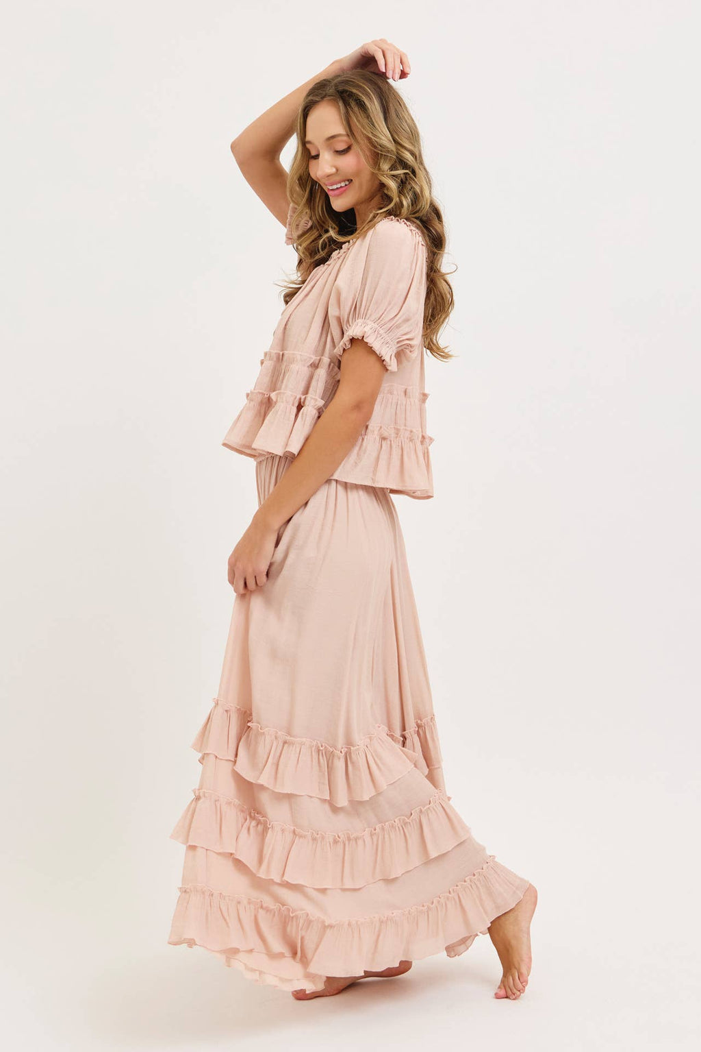 EASY FLOWY TIERED RUFFLE MAXI SKIRT