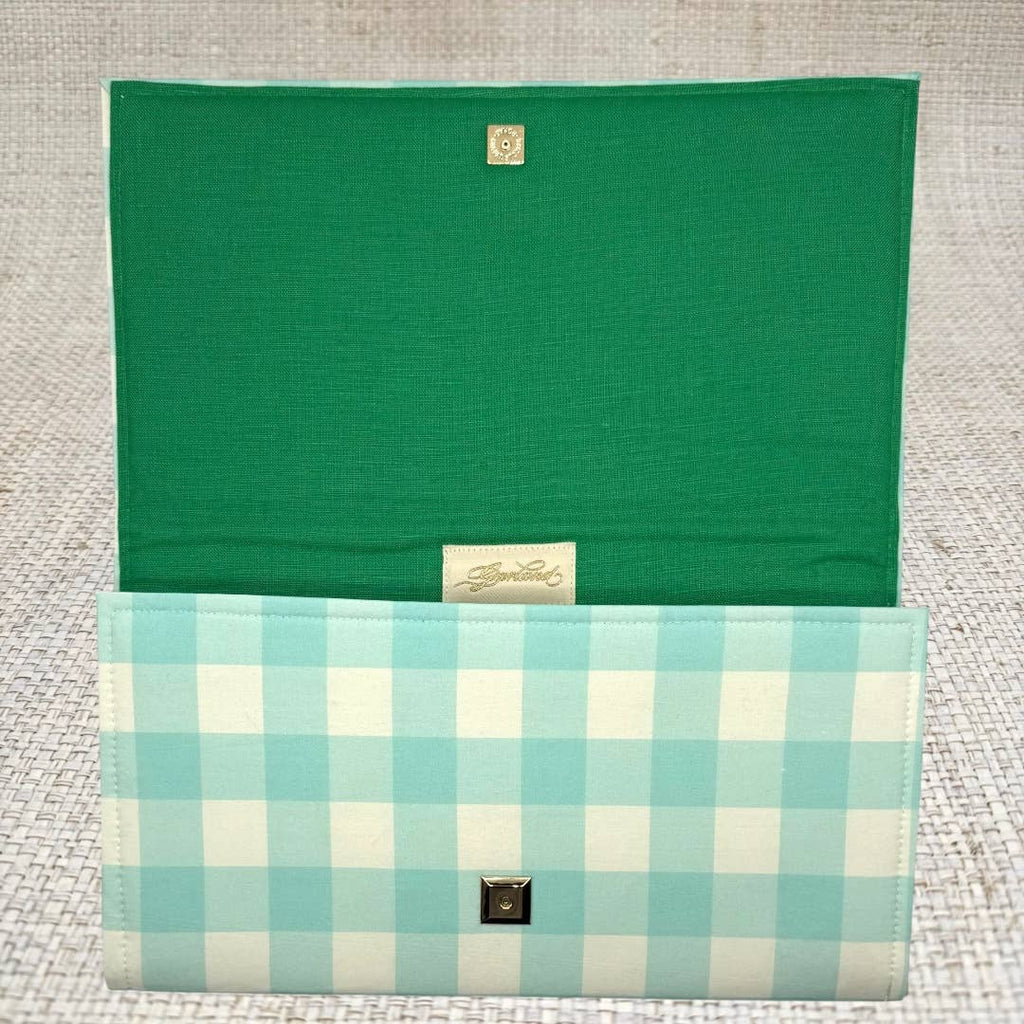Blue and White Buffalo Check Clutch