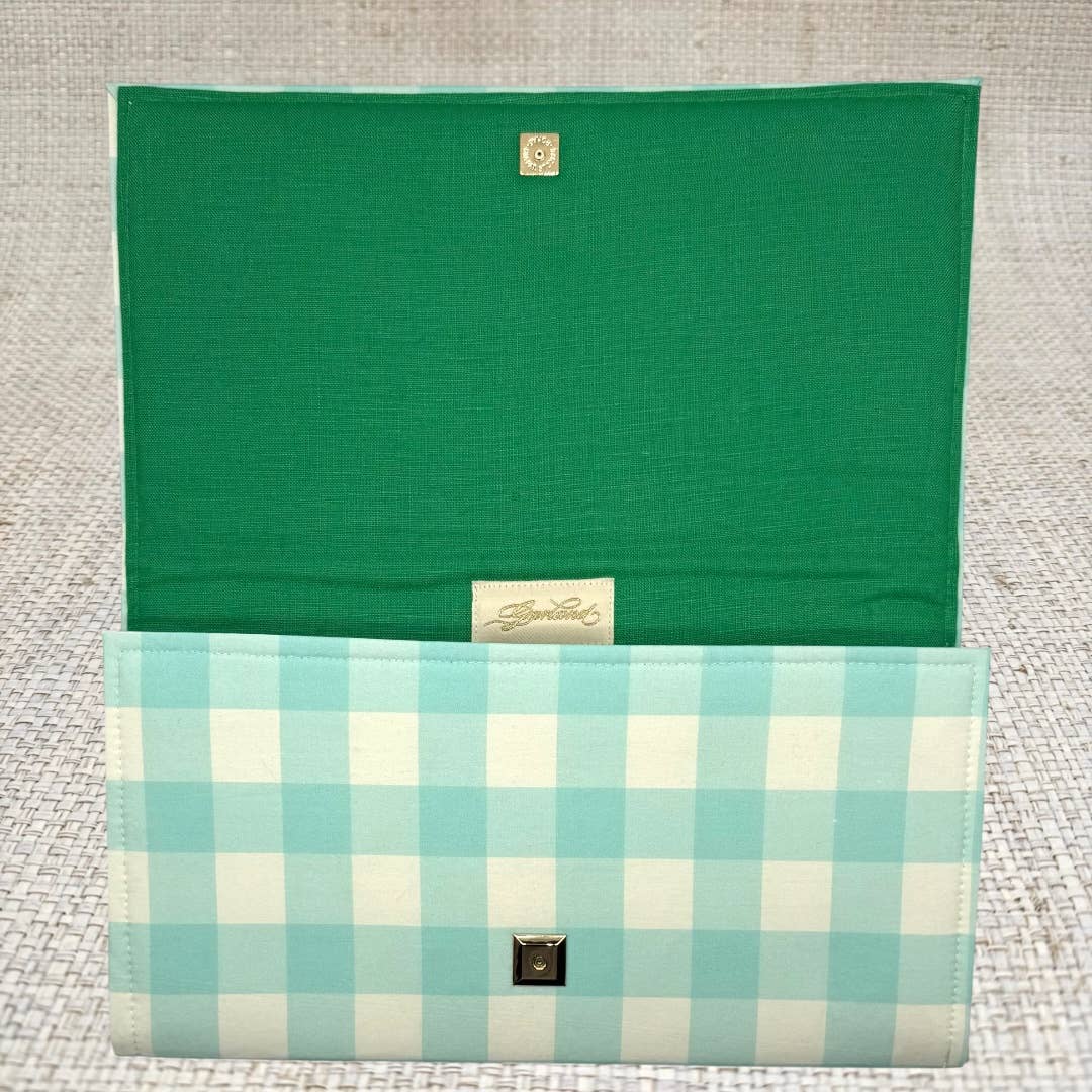 Blue and White Buffalo Check Clutch