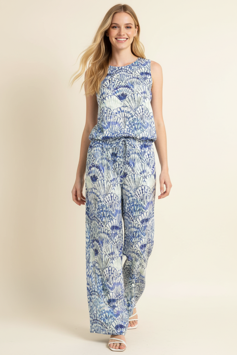 SEASHELL PRINT TOP WITH PLEATED DETAIL - 5363TD