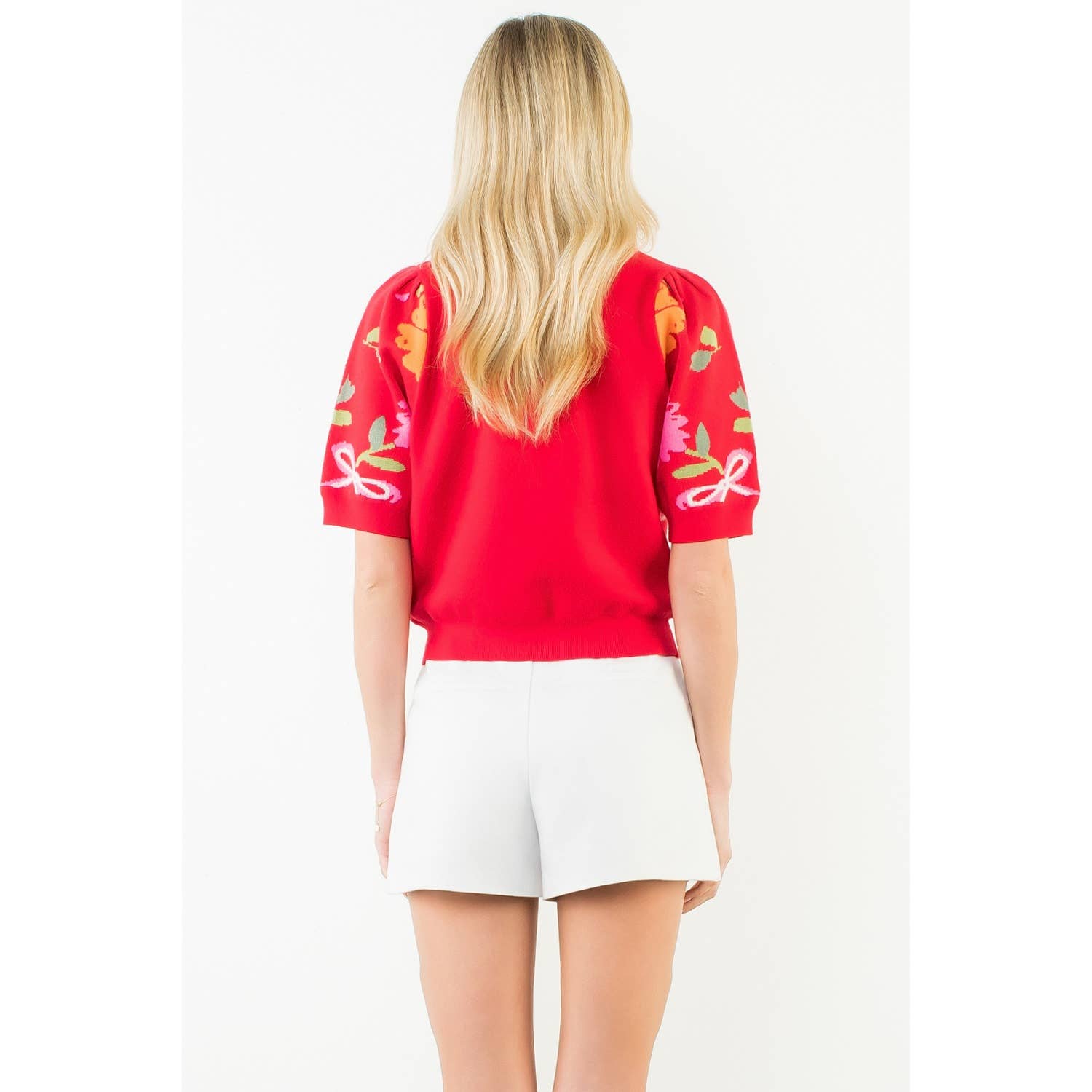 Short Sleeve Floral Detail Knit Top