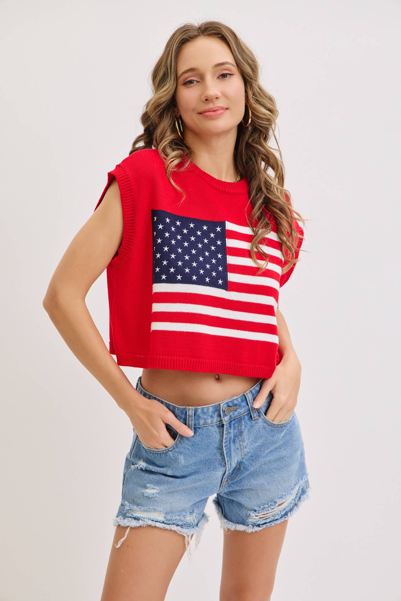 PATRIOTIC AMERICAN FLAG KNIT  STAR AND STRIPES TOP