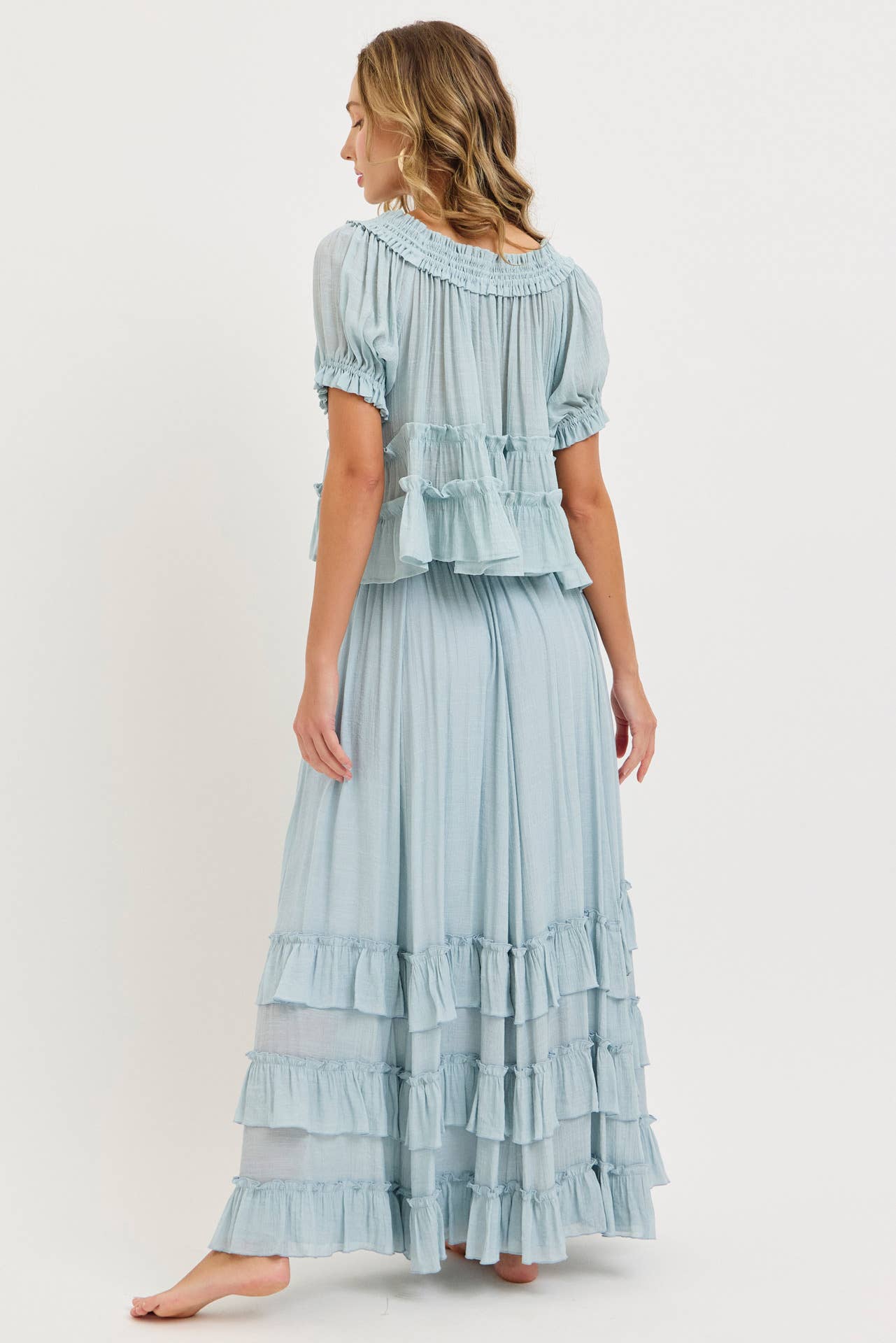 EASY FLOWY TIERED RUFFLE MAXI SKIRT