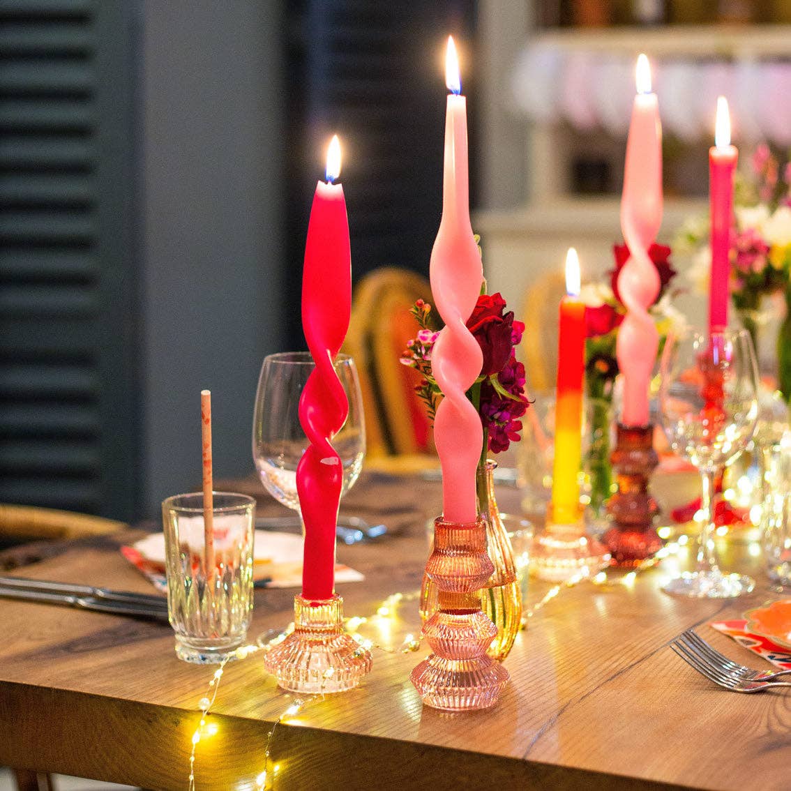 Pink Glass Candlestick Holder | Mothers Day Gifts |