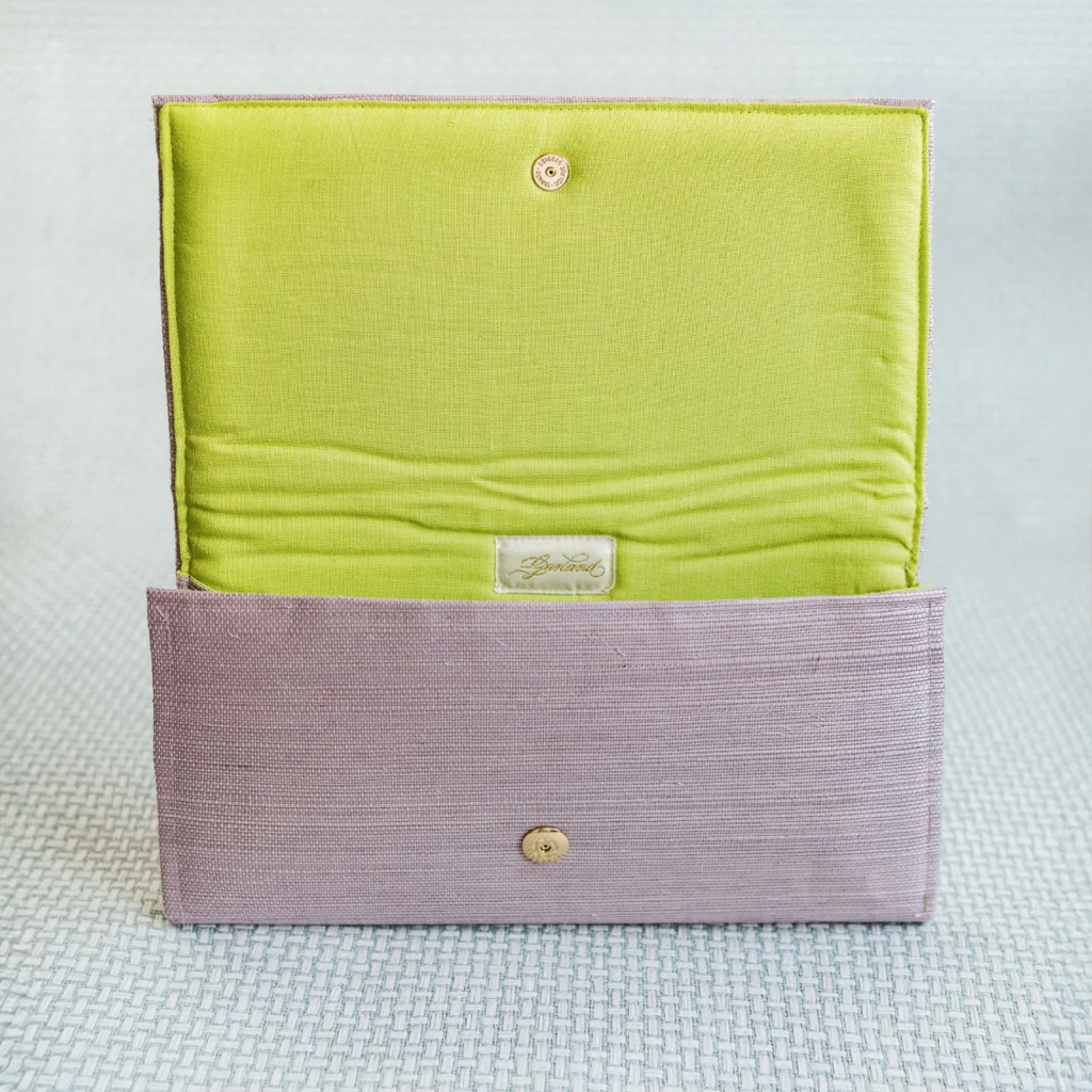 Lavender Grass Cloth Clutch with Gold Hardware