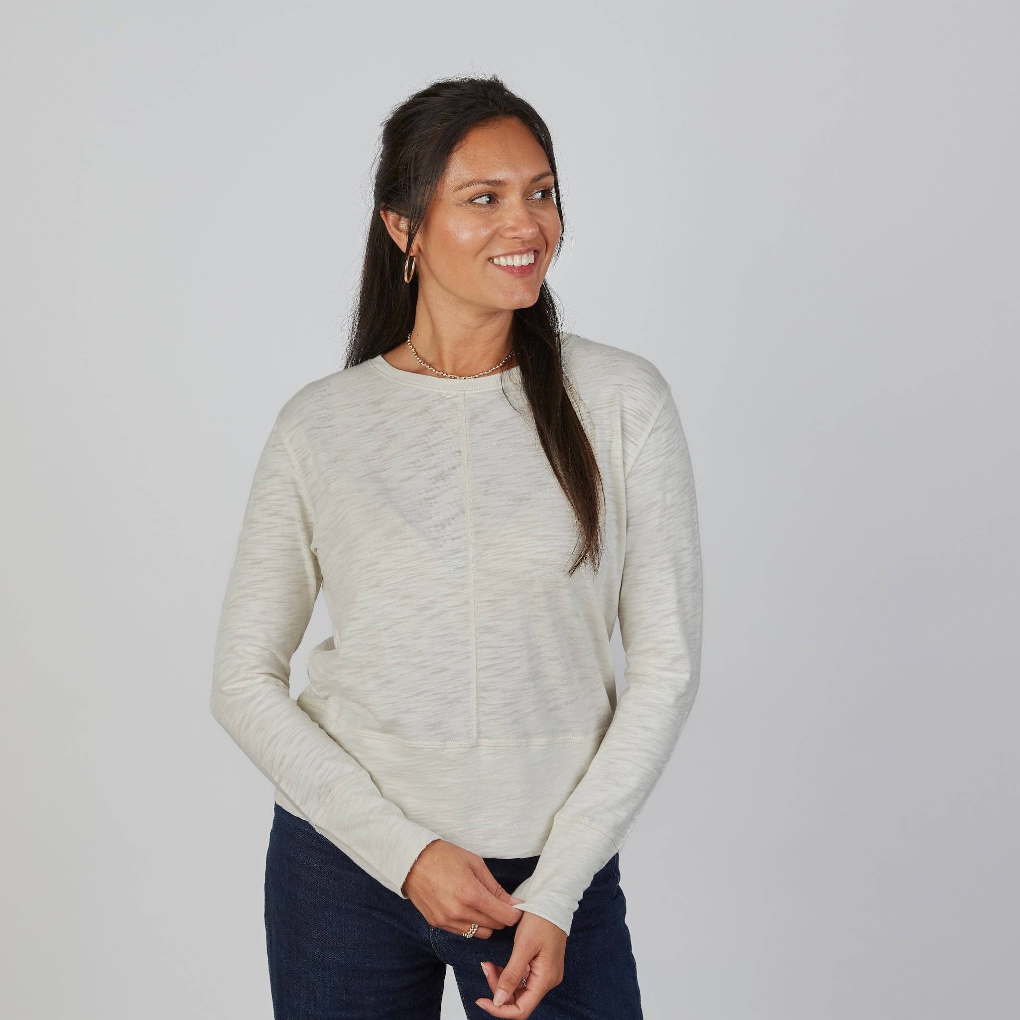 Celia Perfect Length Tee in Linen - Long Sleeve