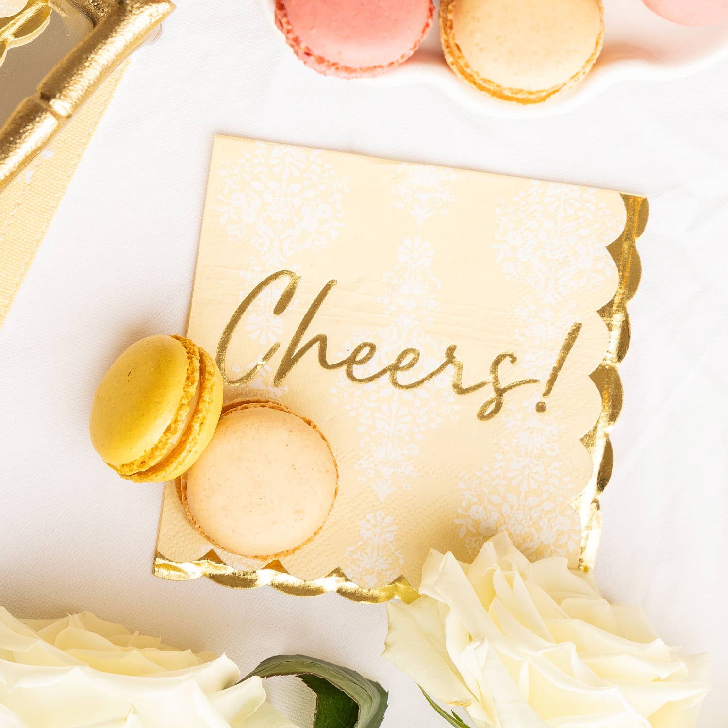 Golden Damask Paper Beverage Napkin Packs