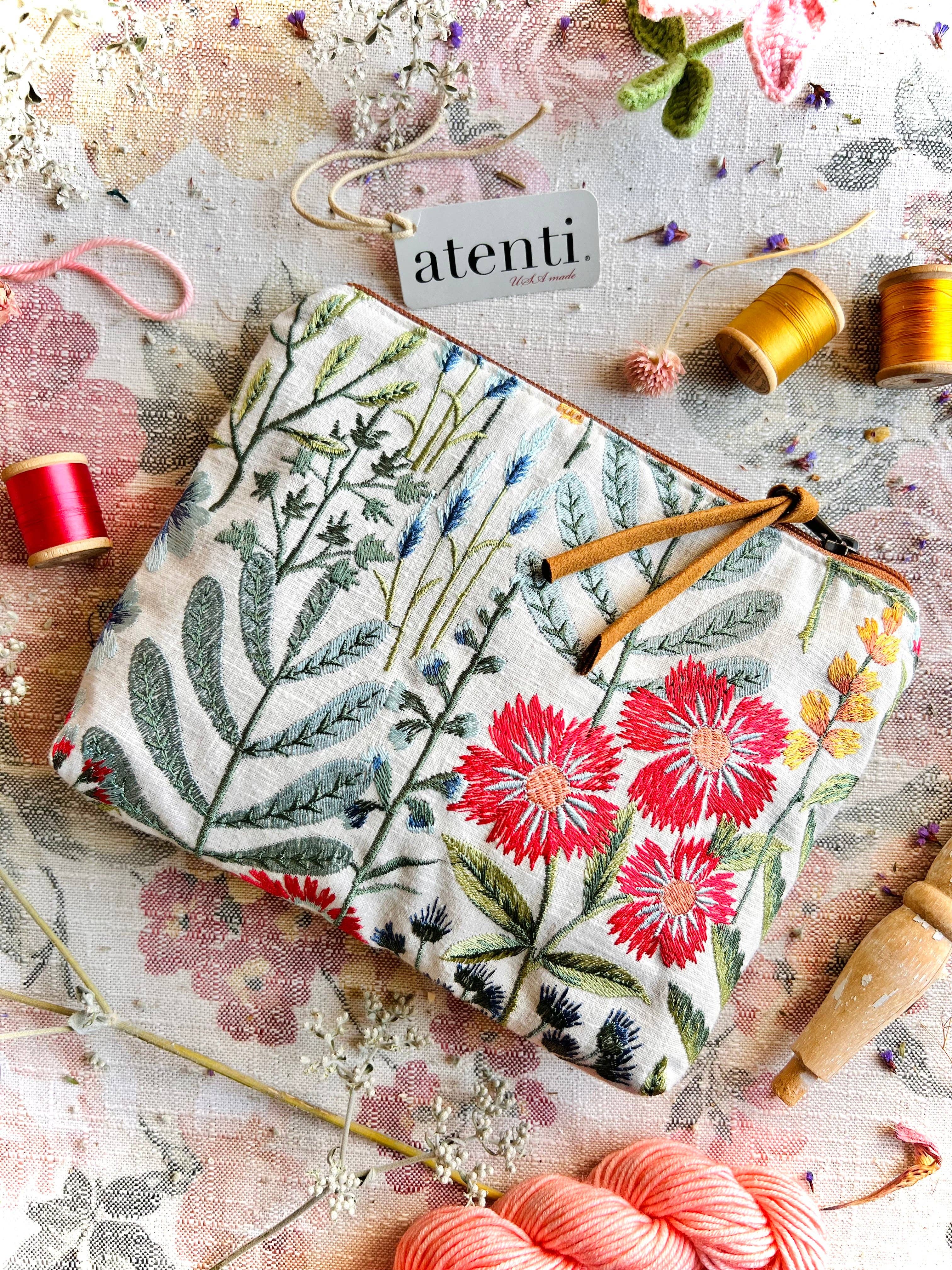 Wildflower Accessories Pouch - Atenti USA Made Embroidery Floral