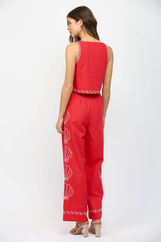 SHEA SHELL EMBROIDERED SQUARED NECKLINE CROPPED TOP FT21293