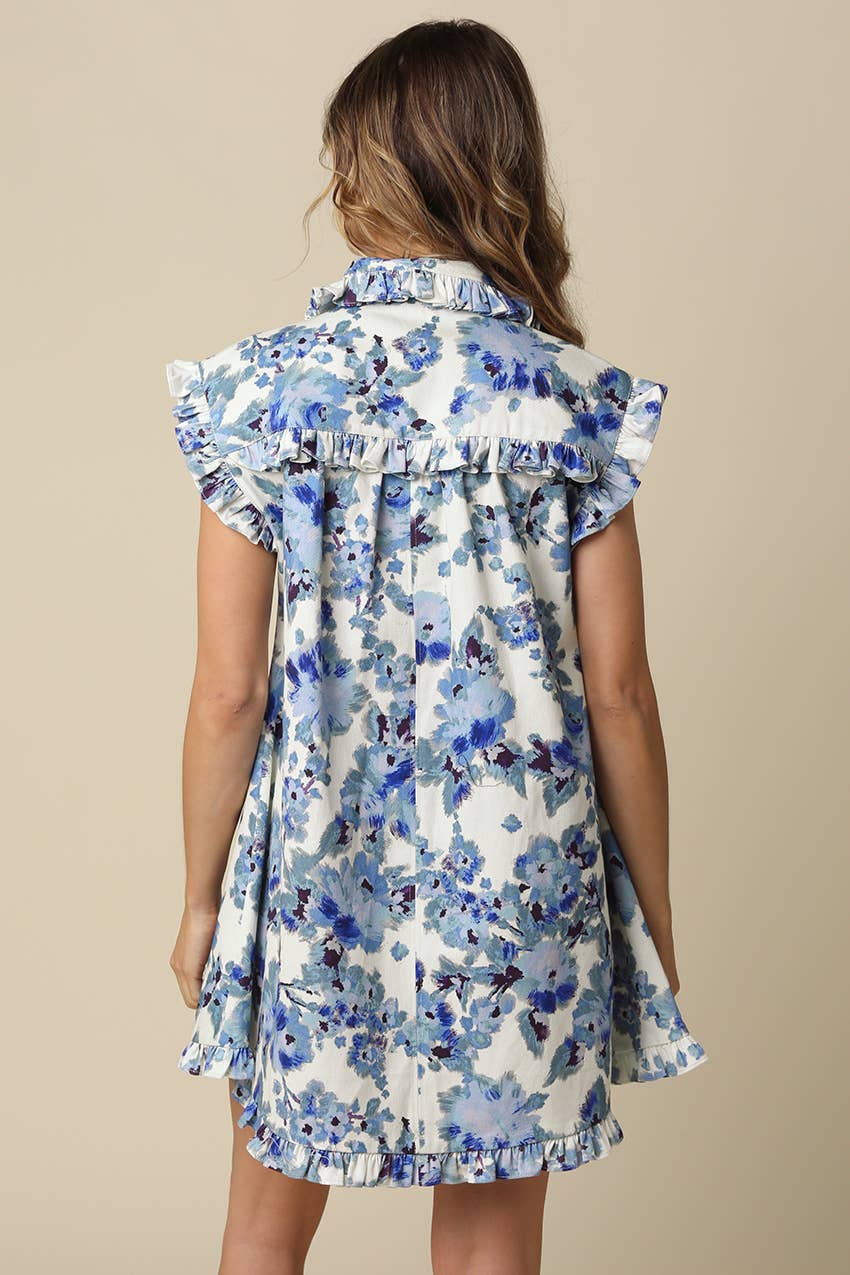 Ryann Floral Ruffle-Sleeve Mini Dress
