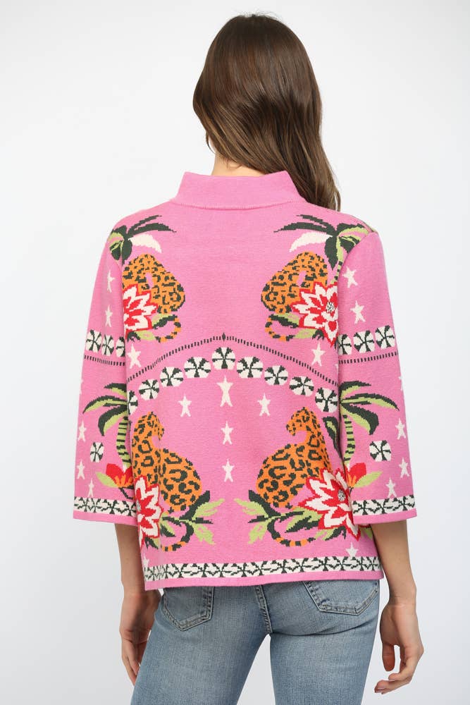 FRONT NECK TIE PRINT KNIT SWEATER FW10530