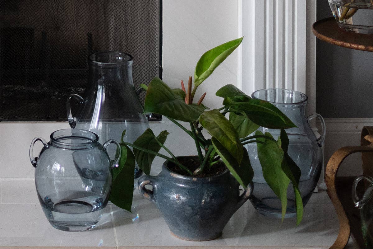 Glass Amphora Flower Vase, Large, Denim Blue