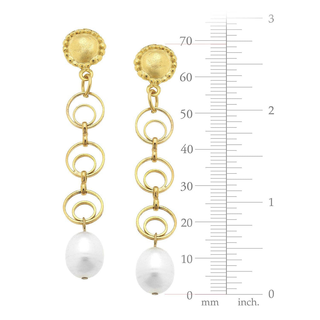Gold Cab Round Chain and Genuine Freshwater Pearl Earrings