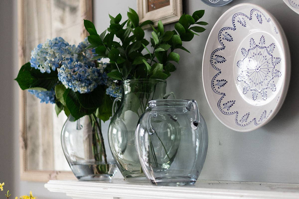 Glass Amphora Flower Vase, Small, Sage Green