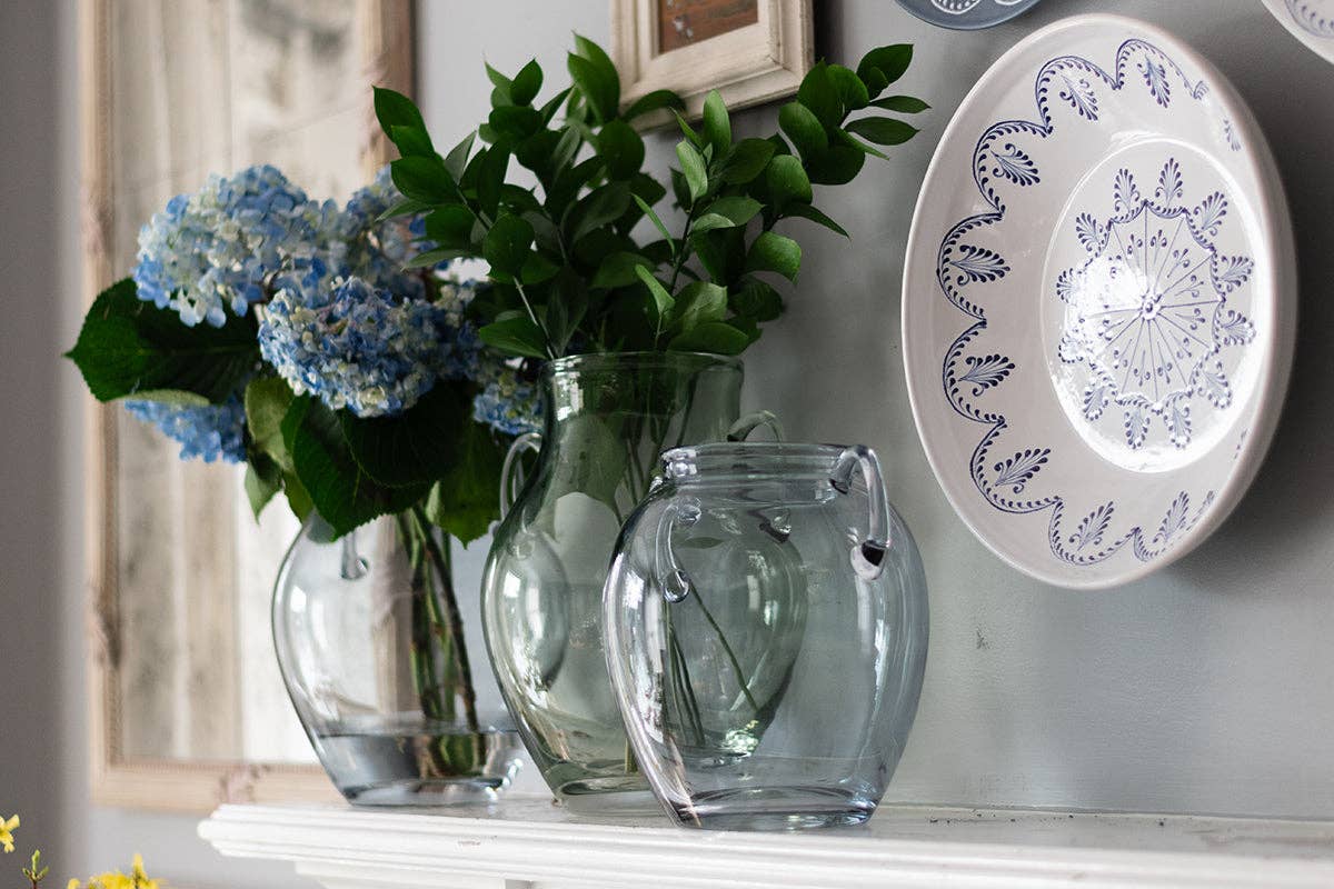 Glass Amphora Flower Vase, Small, Sage Green