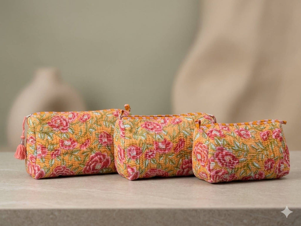 Floral print Quilted Cotton Toiletry Bag Set