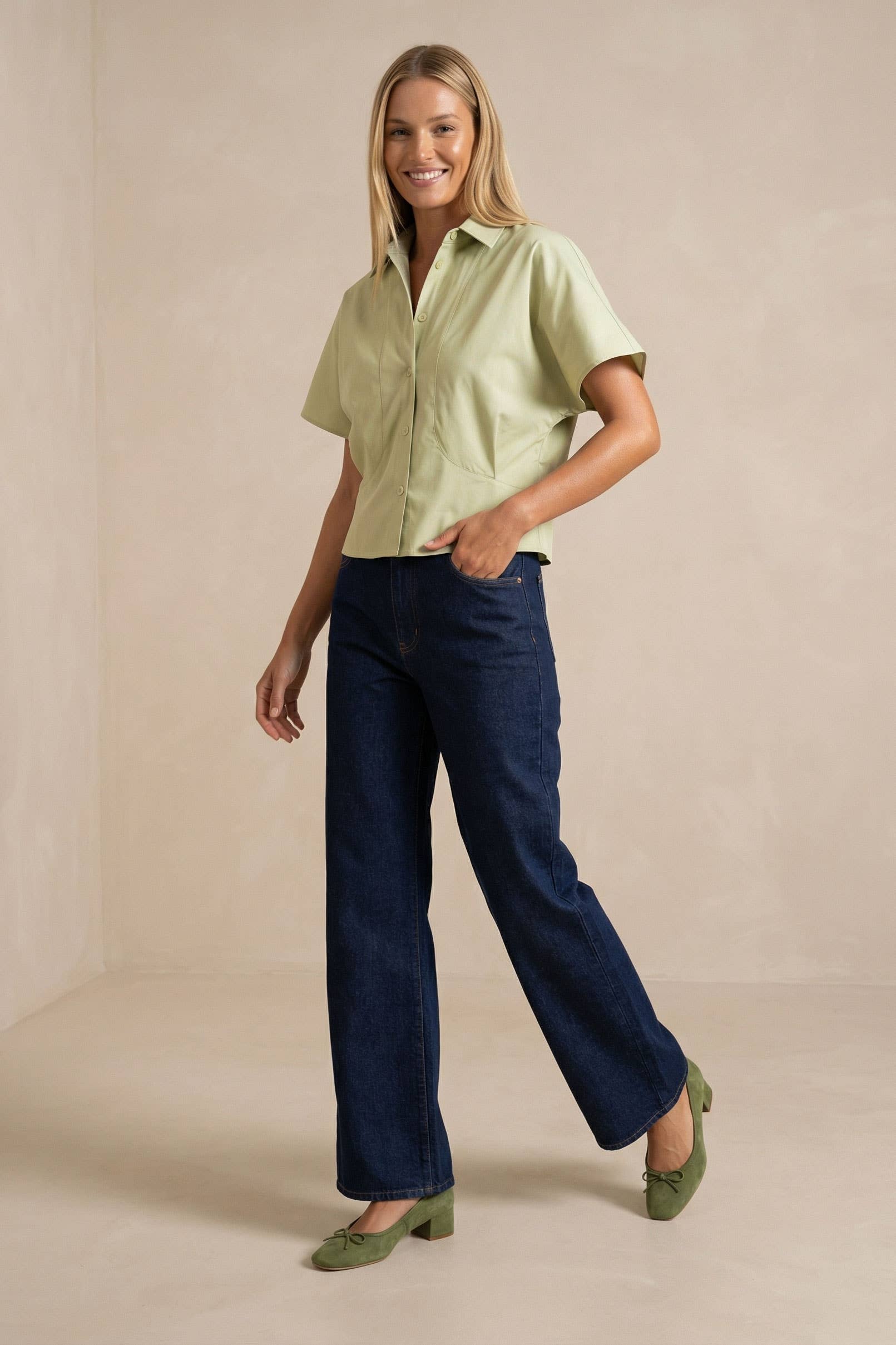Tailored Taffeta Short Sleeve Blouse