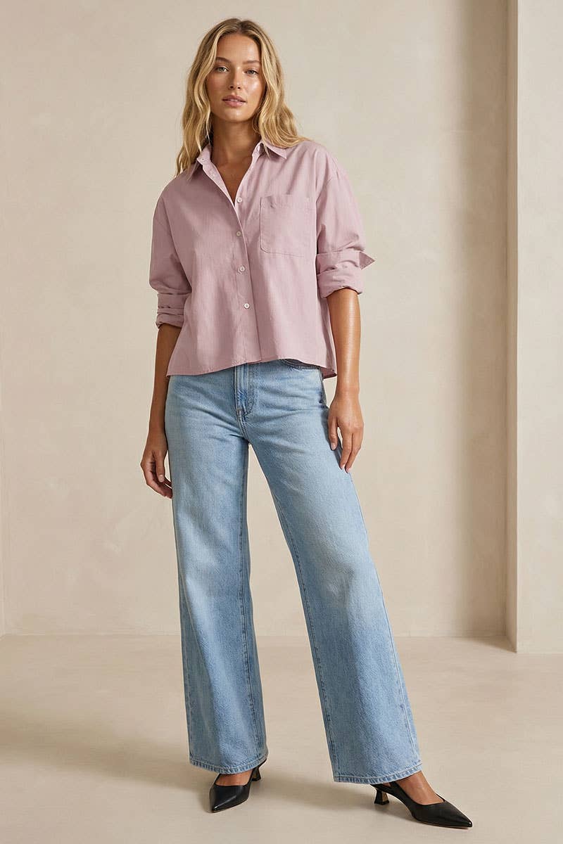 Rolled Sleeve Button Up Blouse