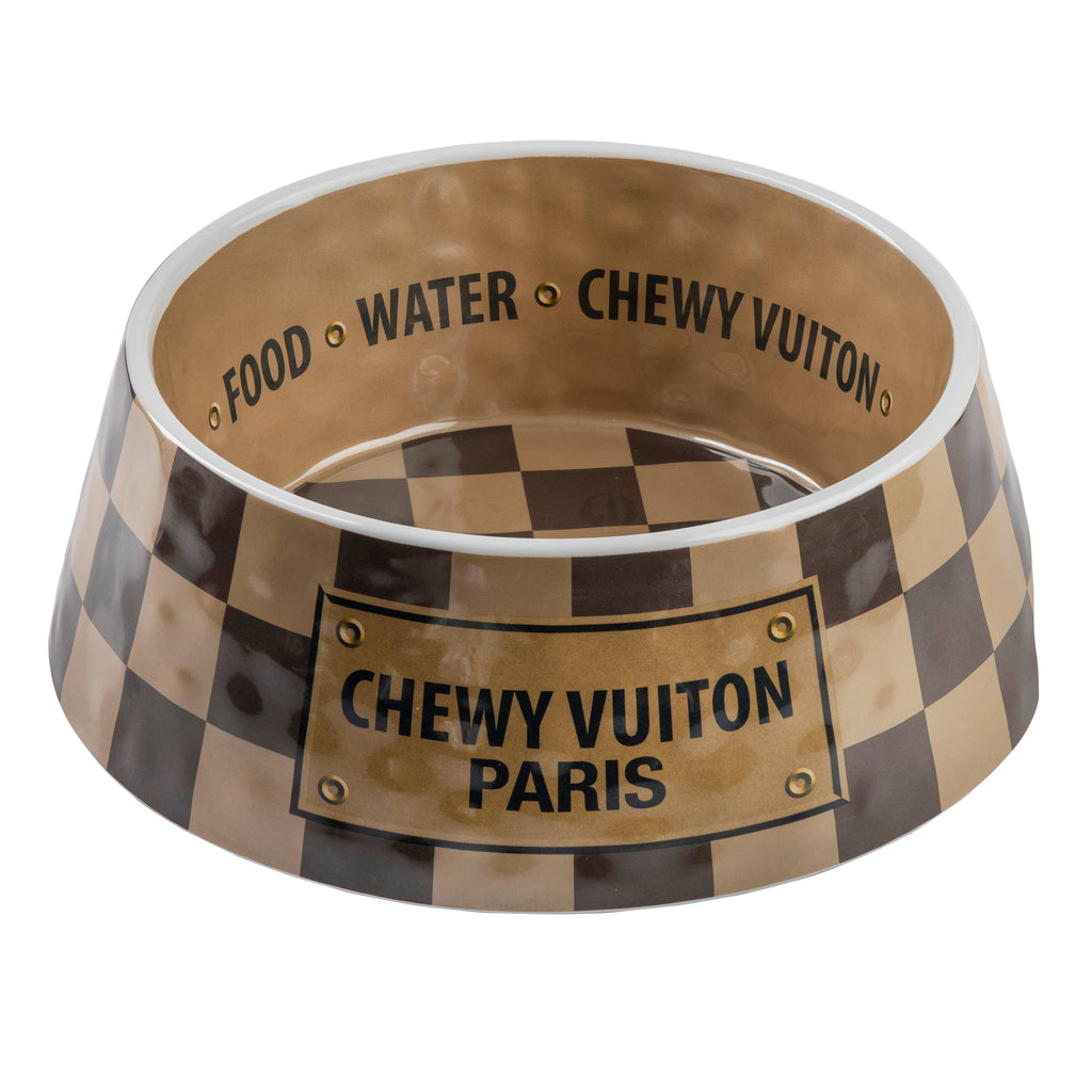 Tan Checker Chewy Vuiton Bowl - 3 Sizes!! Dog Bowls