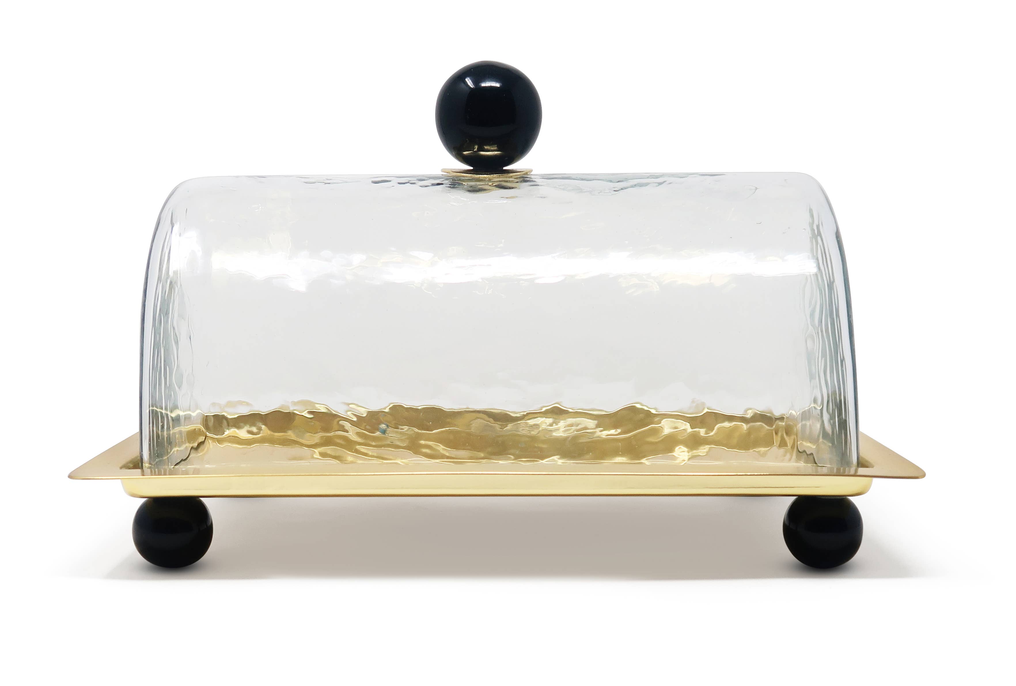 Rectangle Cake Dome Gold with Ball Knob - 10.2"L