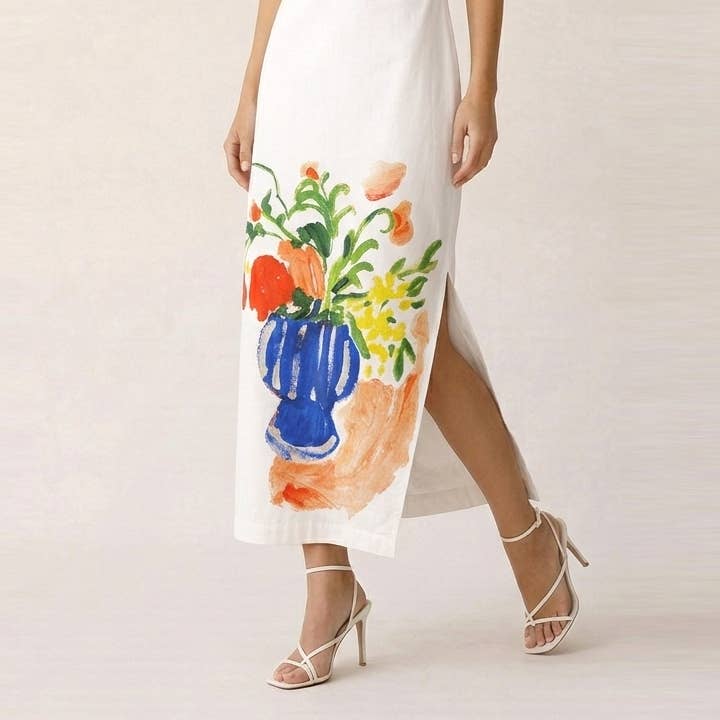 Garden Vase Placement Print Maxi Dress - LWD3425